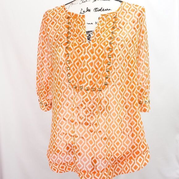 Pomelo Orange Lightweight Sheer Tunic Top, M - Picture 6 of 11